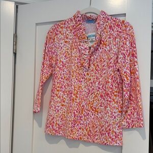 J. McLaughlin Pink and Orange Ruffled Blouse